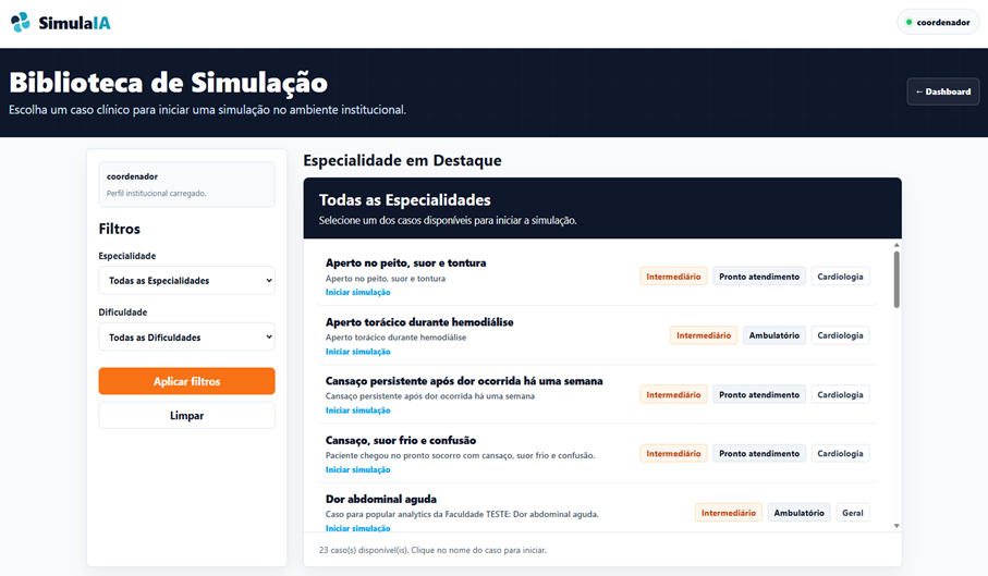 Tela real do feedback detalhado e pontua��o final da simula��o cl�nica